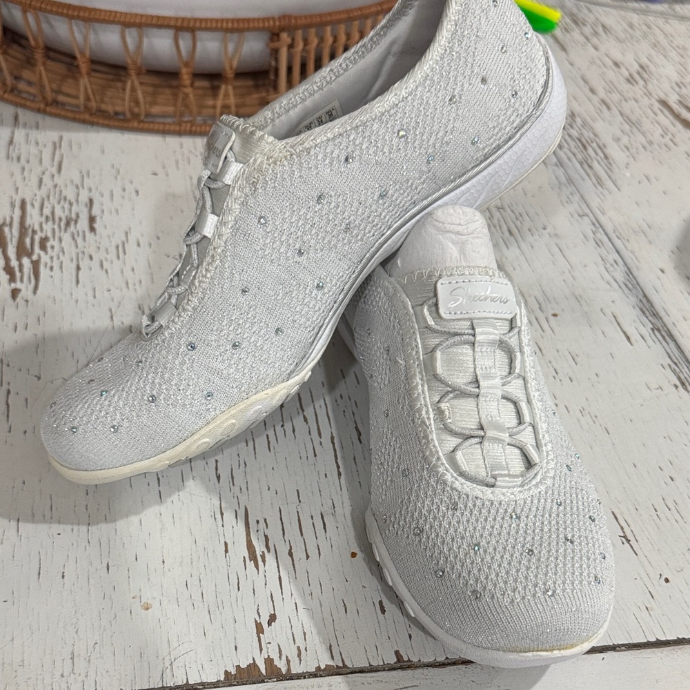Skechers Women's Sparkling White Slip-On Sneakers - Picture 4 of 5